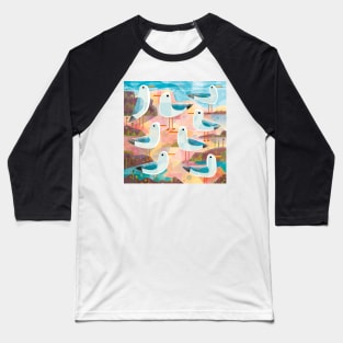 Seagulls on a Sunlit Shore Baseball T-Shirt